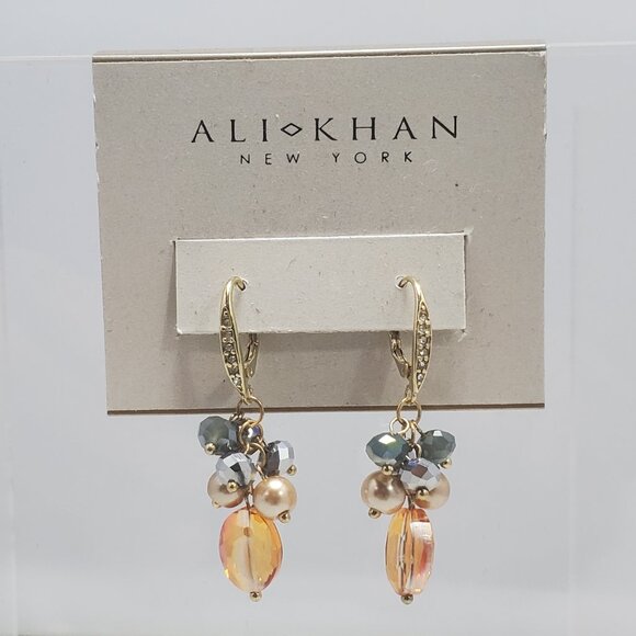 Ali Khan gold tone with amber-toned bead crystal dangle earring - Picture 1 of 4